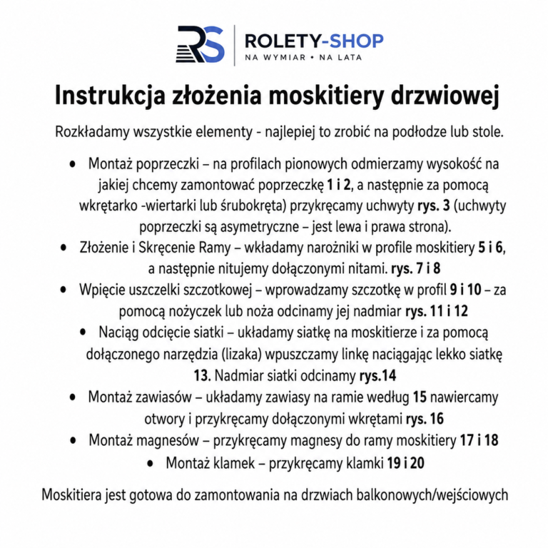 Instrukcja złożenia i montażu moskitiery drzwiowej